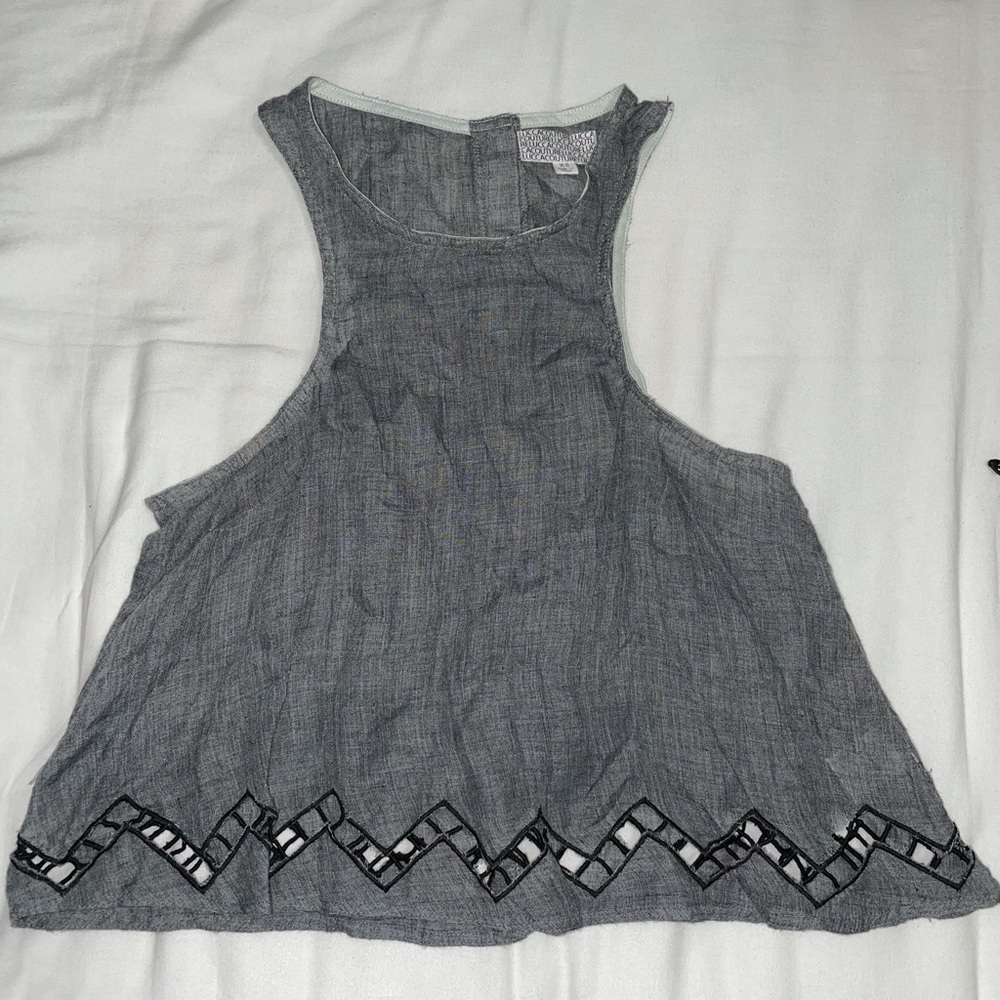 Lucca Couture Gray Crop Top with Chevron Cutouts